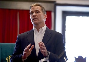 Missouri Gov. Eric Greitens speaks to civic leaders and clergy at Washington Metropolitan AME Zion Church ahead of a verdict in the trial of former St. Louis police officer Jason Stockley, Monday, Sept. 11, 2017, in St. Louis. Stockley is accused in the 2011 killing of a black man following a high-speed chase, prompting clergy to warn of possible unrest if he is acquitted. Former St. Louis officer Jason Stockley's trial ended last month, but Judge Timothy Wilson has yet to rule. (AP Photo/Jeff Roberson)