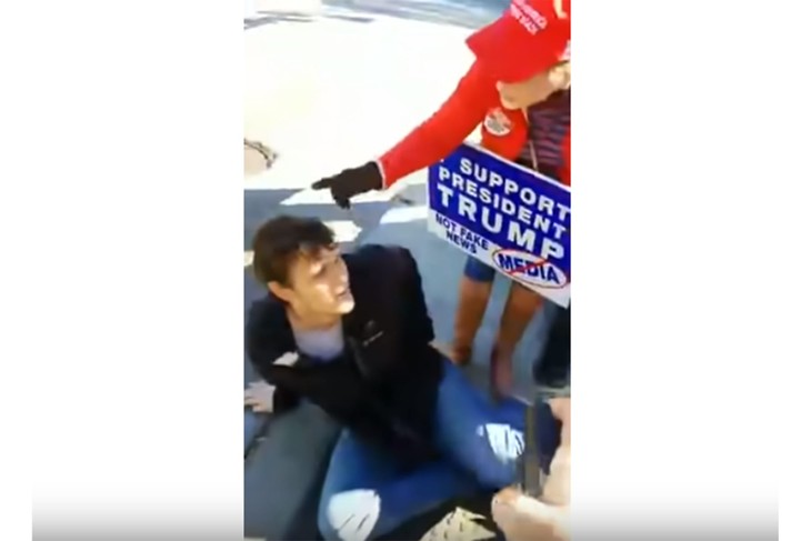 Watch: Crazed Leftist Attacks Trump Supporters at Protest Against CNN