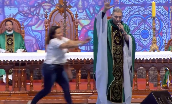 Video: Woman Assaults Catholic Priest Mid-Sermon