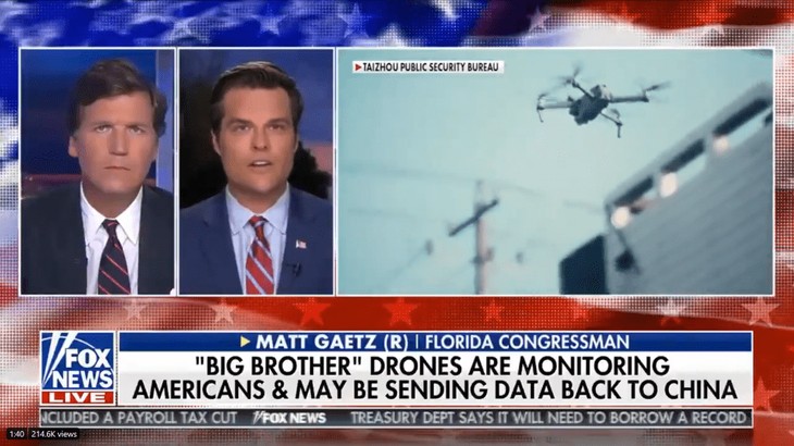 Gaetz Calls for Ban on Use of Chinese "Trojan Horse" Drones by US Law Enforcement
