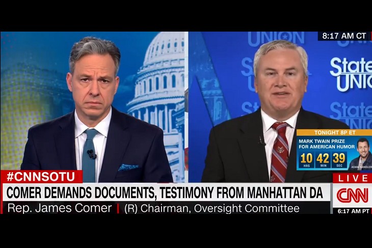 Jake Tapper and James Comer Square off re: Bragg's Would-Be Prosecution of Trump