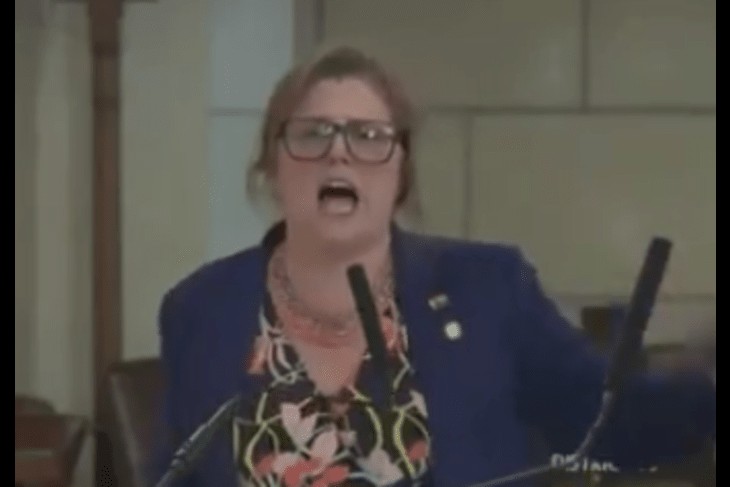 WATCH: Nebraska Dem Flips out During Trans Debate, as Activists Throw Tampons, Assault Police at Capitol